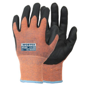 WORTEX WG485 nitriilkattega töökindad, must/oranž
