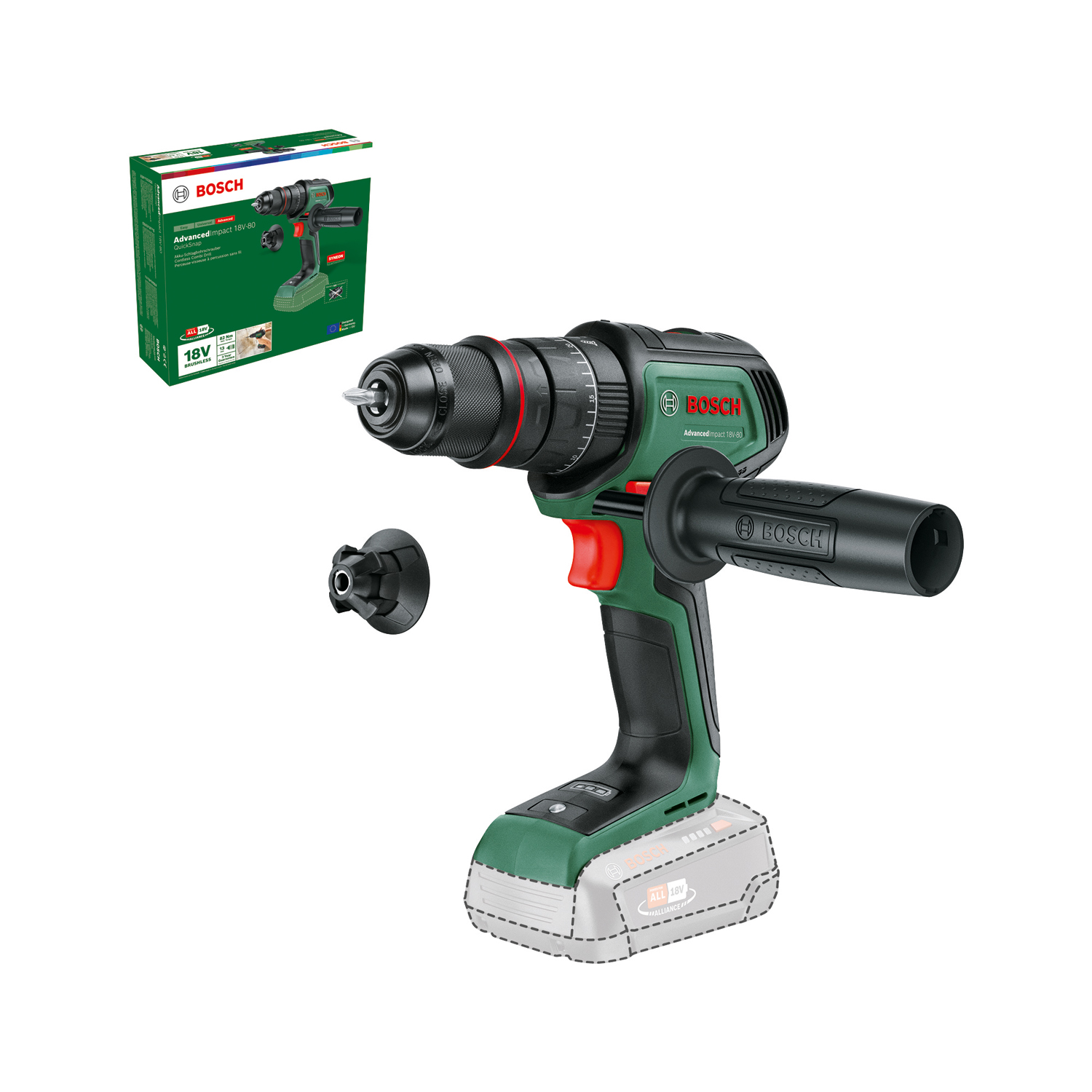 Akukruvikeeraja Bosch Green AdvancedImpact18V-80 Quicksnap