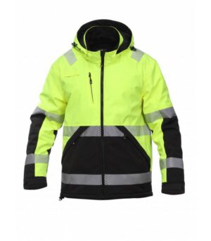 BoSafety ATLANTA Hi-Vis softshell-kapuutsiga talvejope, kollane/must